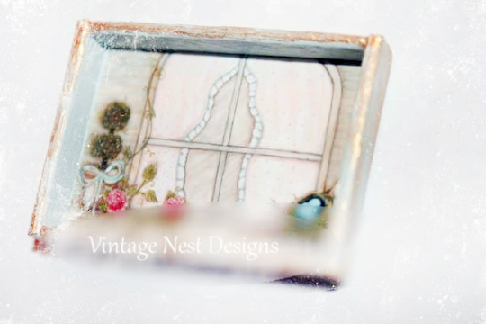 Bird Nest Topiary No.1:1 Dollhouse Miniature Handmade Wooden Framed Art image 1
