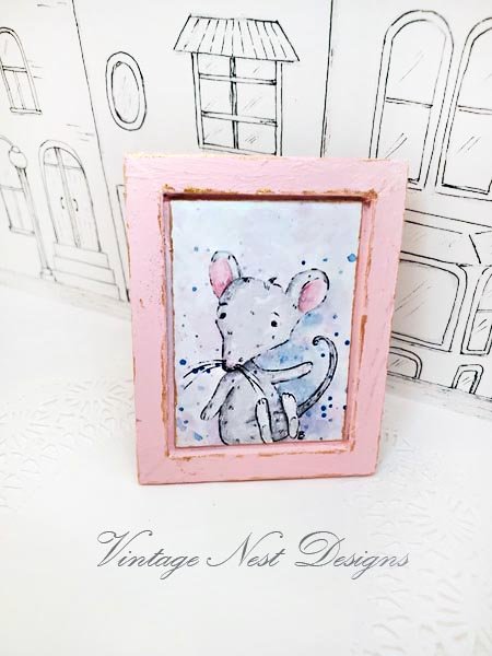Mouse No.6:1 Dollhouse Miniature Handmade Wooden Framed Art image 3