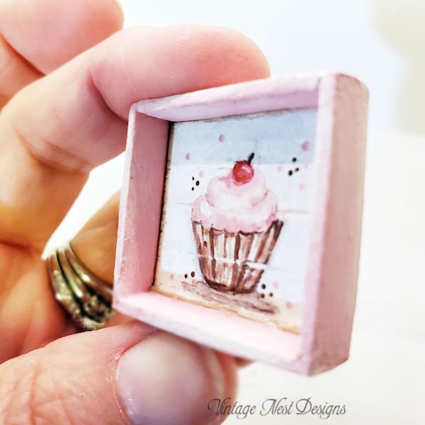 Cupcake No.9:1 Dollhouse Miniature Handmade Framed Art image 1