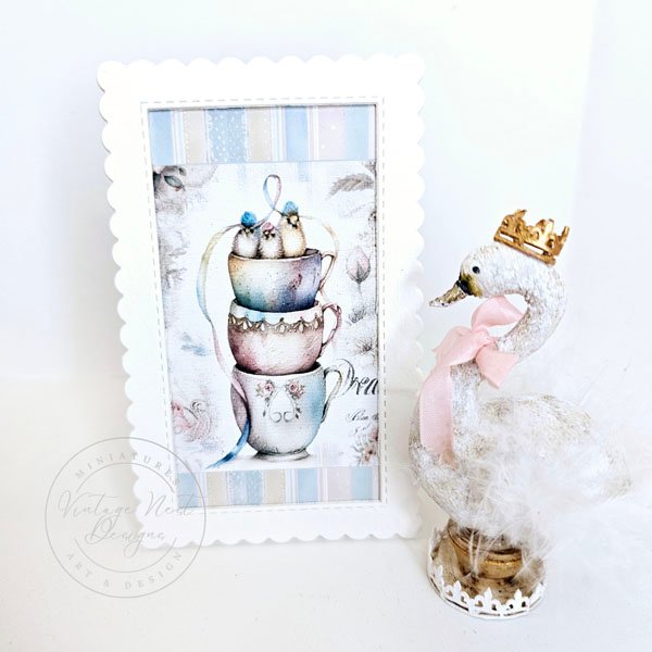 Cup of Birds No.1:1 Dollhouse Miniature Handmade Framed Art image 3