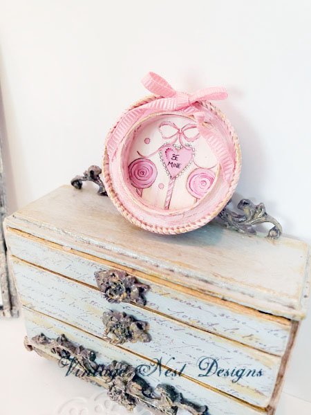Valentine Lollipop No.1:2 Dollhouse Miniature Handmade Framed Art image 4