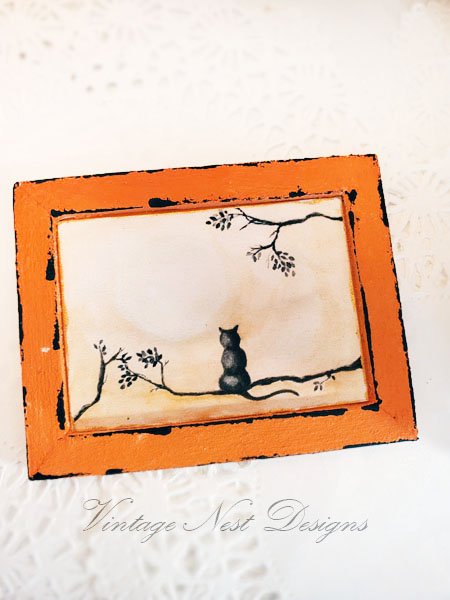 Cat & the Moon No.2:4 Dollhouse Miniature Handmade Wooden Framed image 2