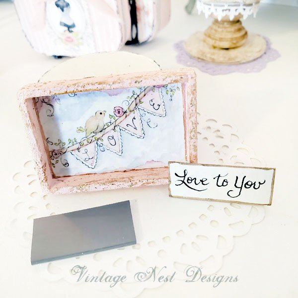 Love Bird No.1:2 Dollhouse Miniature Handmade Framed Art image 1