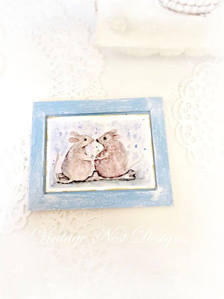 Mice No.9:2 Dollhouse Miniature Handmade Wooden Framed Art image 2
