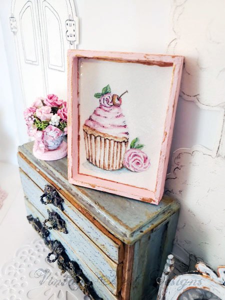 Cake No.4:1 Dollhouse Miniature Handmade Wooden Framed Art image 3