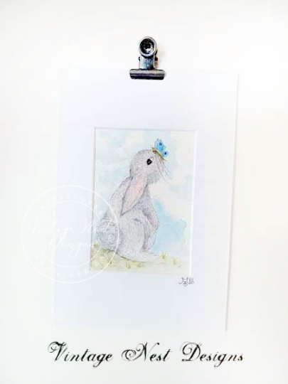 Rabbit and Butterfly No.1 Original Watercolor Painting image 3