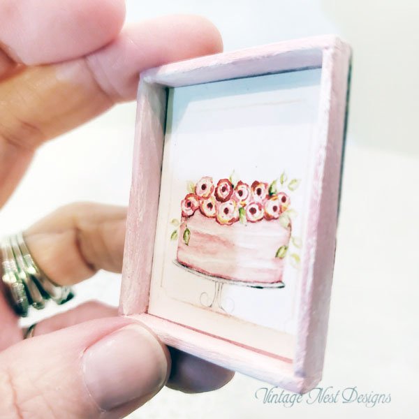 Cake No.4:1 Dollhouse Miniature Handmade Wooden Framed Art image 1