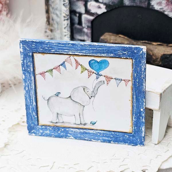 Baby Elephant No.1:2 Dollhouse Miniature Handmade Wooden Framed Art image 4