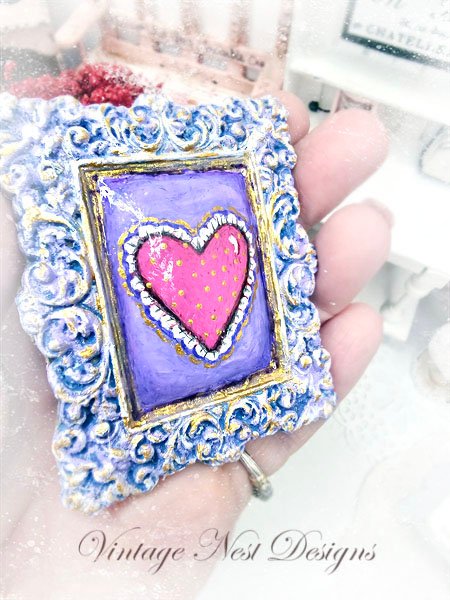 Valentine Lace Heart No.2 Dollhouse Miniature Handmade Framed Art image 3