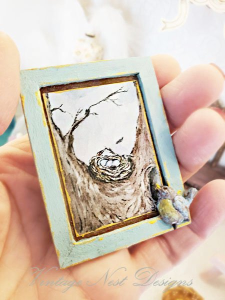 Bird Nest Tree No.2:1 Dollhouse Miniature Handmade Wooden Framed Art image 5
