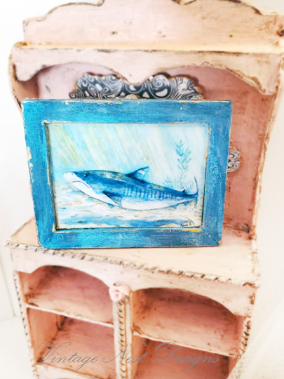 Shark No.1:1 Dollhouse Miniature Handmade Wooden Framed Art image 1