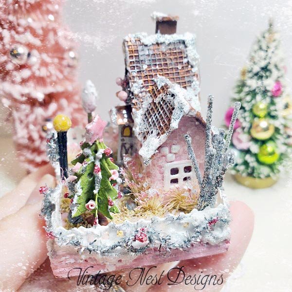 Christmas Putz Glitter Holiday House No.4 Handmade image 1