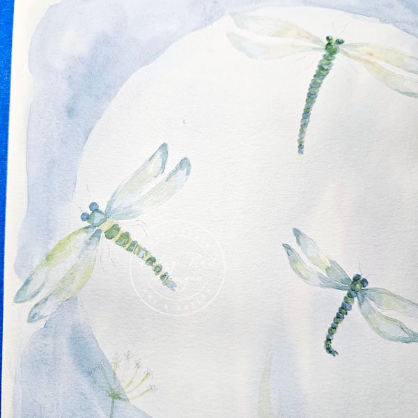 The moon and Dragonflies Fine Art Original Watercolor Painting image 7