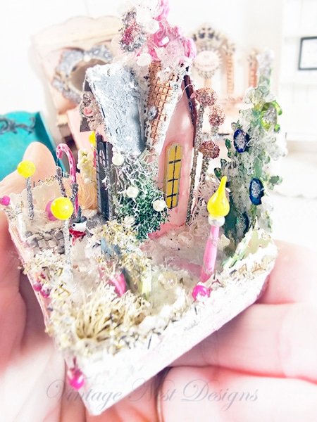 Miniature Christmas Putz Glitter Holiday House No.7 Handmade image 2