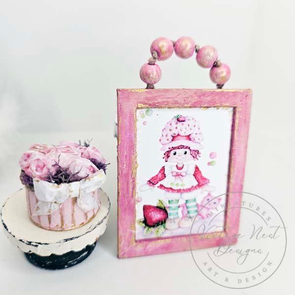 Strawberry Shortcake No.1:1 Dollhouse Miniature Handmade Wooden Framed Art image 0