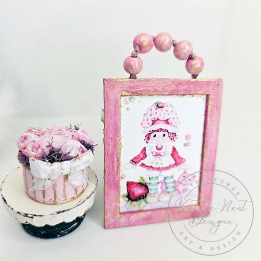 Strawberry Shortcake No.1:1 Dollhouse Miniature Handmade Wooden Framed Art image 0