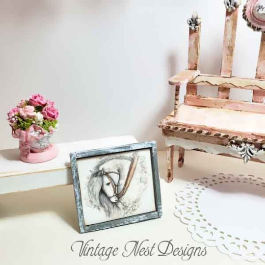 Andalusian Horse No.1:1 Dollhouse Miniature Handmade Wooden Framed Art image 4