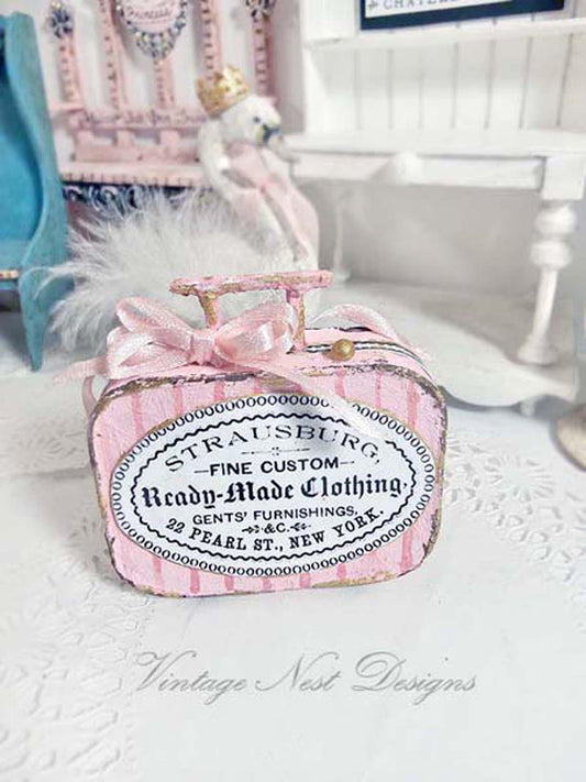 Miniature Pink Luggage Suitcase No.35 Handmade for Dolls