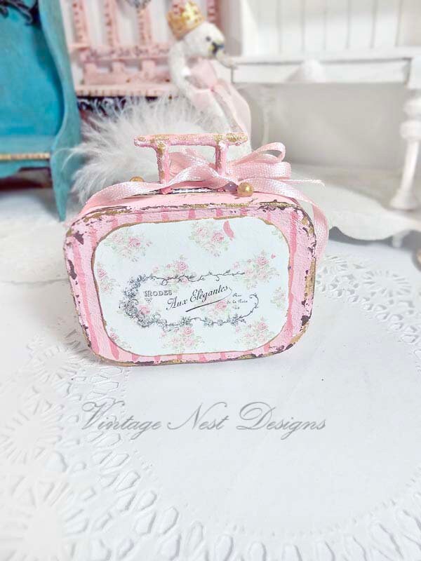 Miniature Pink Luggage Suitcase No.35 Handmade for Dolls