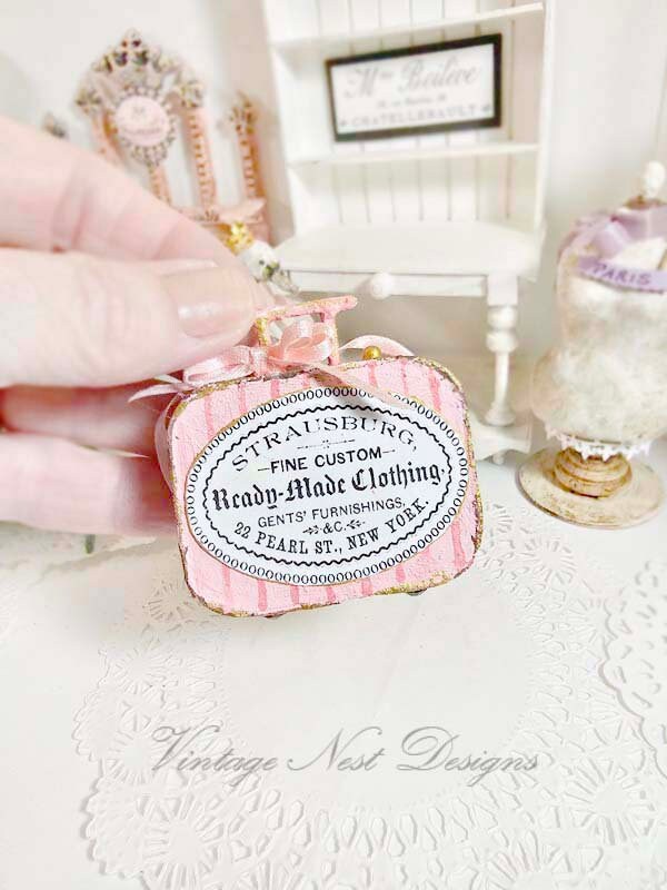 Miniature Pink Luggage Suitcase No.35 Handmade for Dolls
