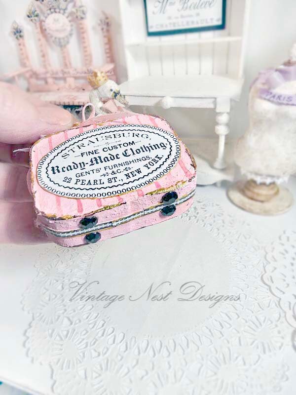 Miniature Pink Luggage Suitcase No.35 Handmade for Dolls