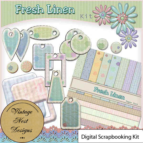 Kit de scrapbooking numérique Fresh Linen Téléchargement instantané