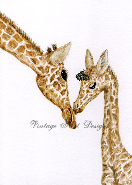 Digital Print Giraffes No.1 Watercolor Painting Instant Download