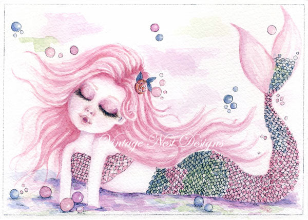 Impression numérique Sous la mer Sirène rose n°1 Téléchargement instantané d'aquarelle