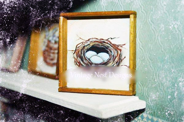 Miniature Bird Nest No.18 Handmade for Dollhouse Diorama Shadow Box