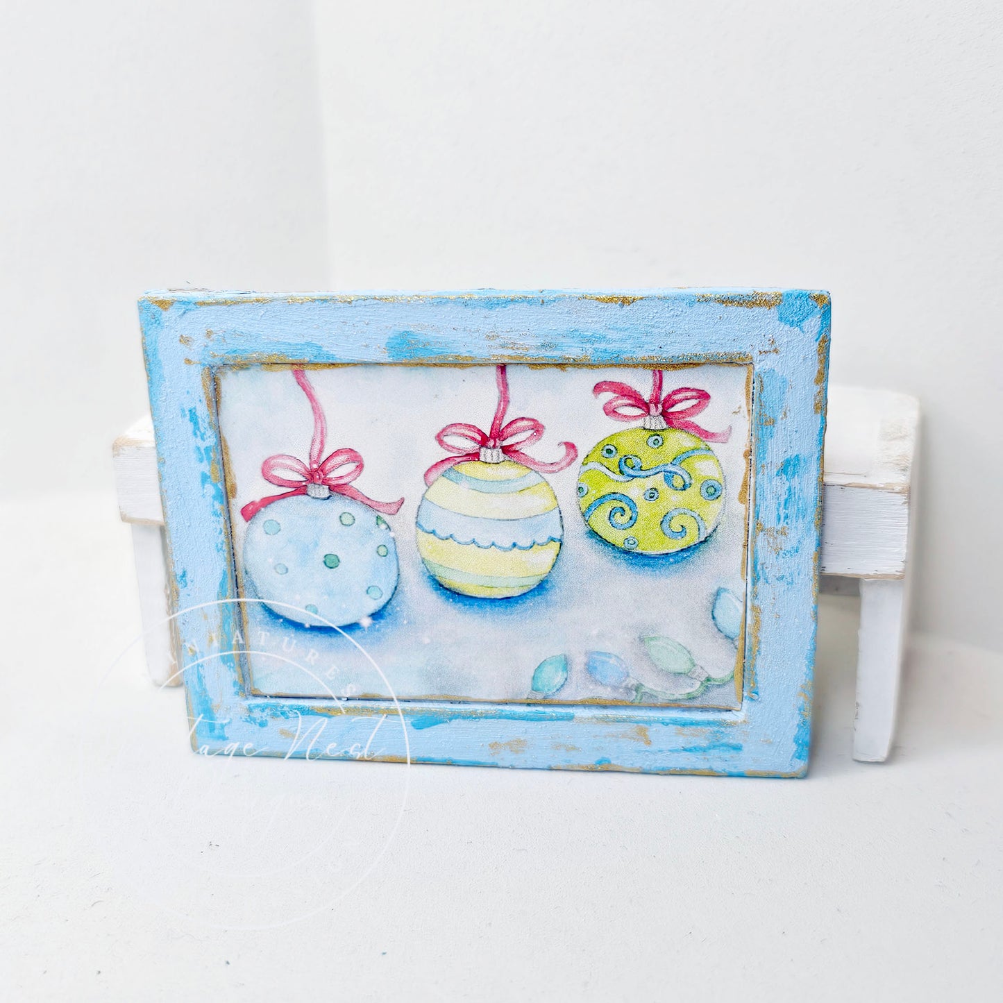 Christmas Bulbs No.1:1 Dollhouse Miniature Handmade Wooden Framed Art