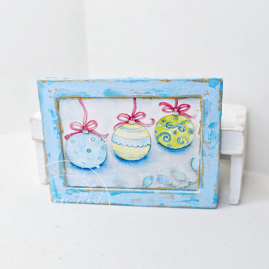 Christmas Bulbs No.1:1 Dollhouse Miniature Handmade Wooden Framed Art