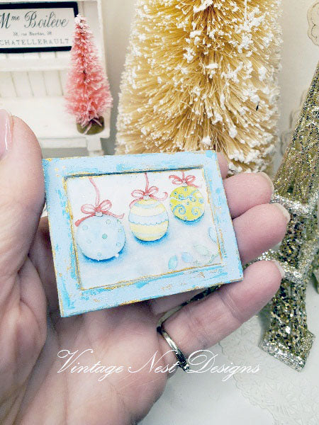 Christmas Bulbs No.1:1 Dollhouse Miniature Handmade Wooden Framed Art