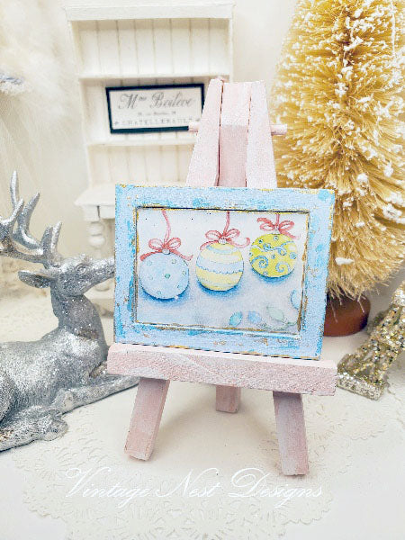 Christmas Bulbs No.1:1 Dollhouse Miniature Handmade Wooden Framed Art
