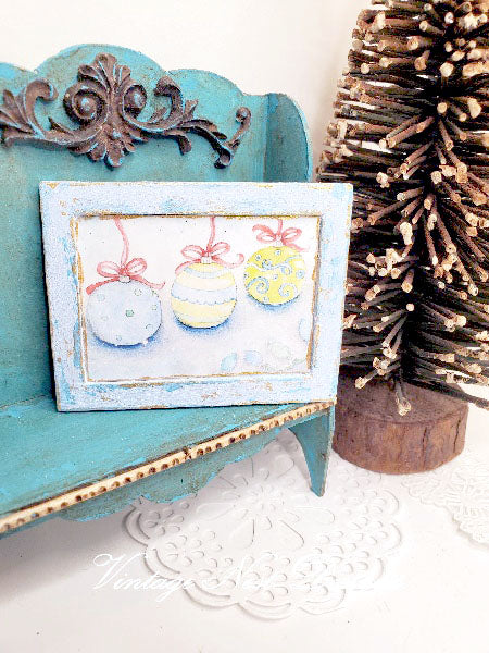 Christmas Bulbs No.1:1 Dollhouse Miniature Handmade Wooden Framed Art