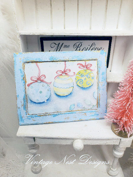 Christmas Bulbs No.1:1 Dollhouse Miniature Handmade Wooden Framed Art