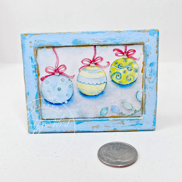 Christmas Bulbs No.1:1 Dollhouse Miniature Handmade Wooden Framed Art