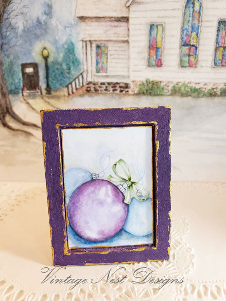 Christmas Bulbs No.4:1 Dollhouse Miniature Handmade Wooden Framed Art