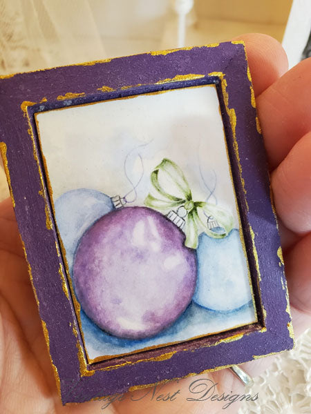 Christmas Bulbs No.4:1 Dollhouse Miniature Handmade Wooden Framed Art