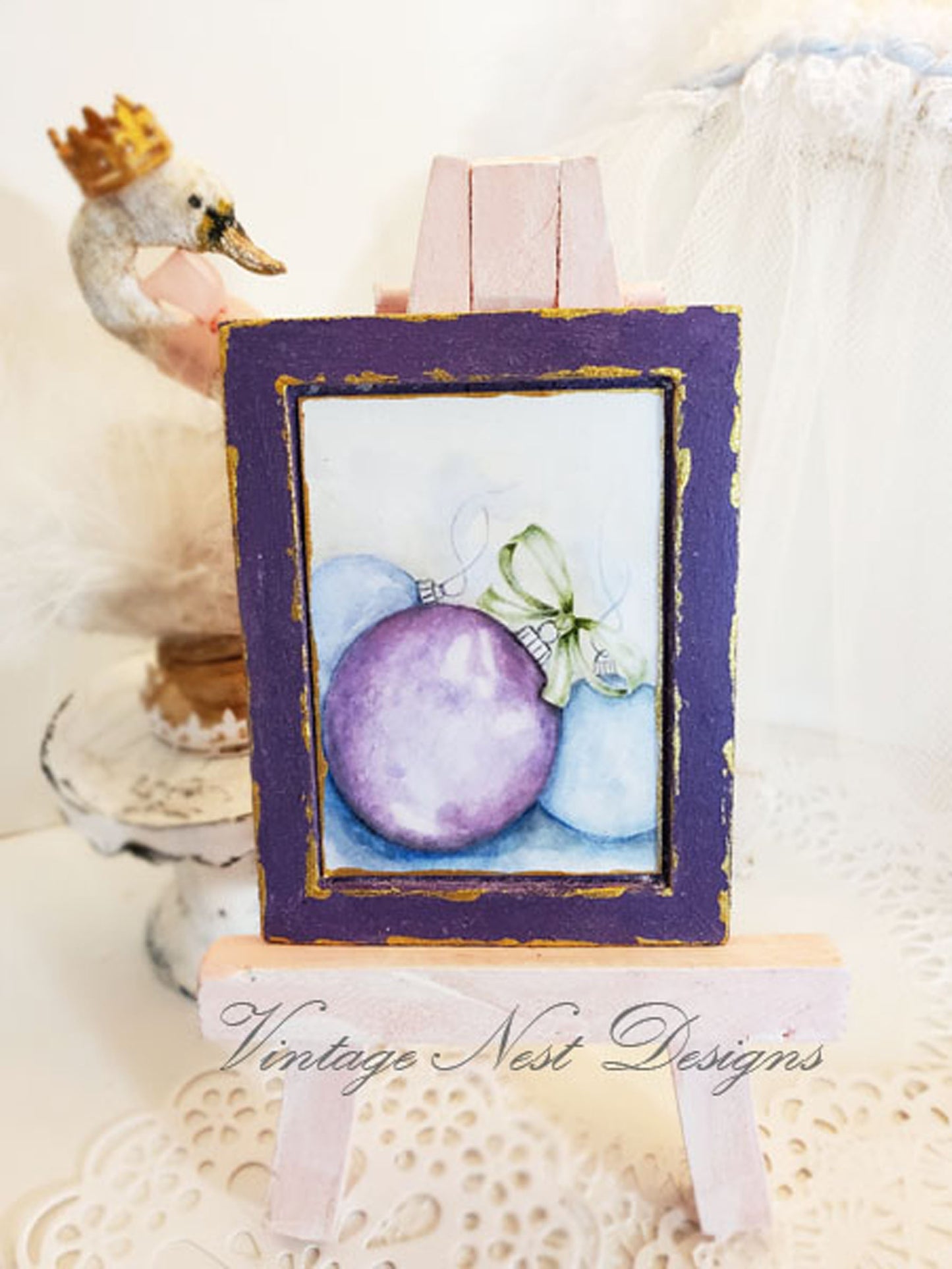 Christmas Bulbs No.4:1 Dollhouse Miniature Handmade Wooden Framed Art