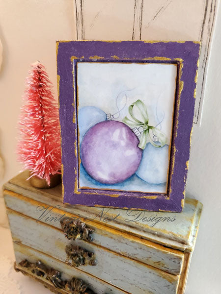 Christmas Bulbs No.4:1 Dollhouse Miniature Handmade Wooden Framed Art