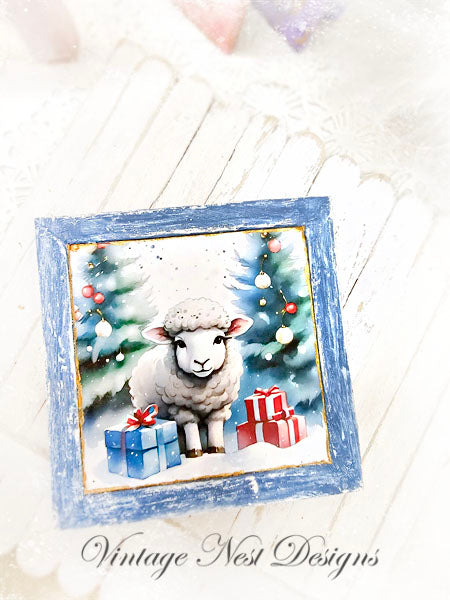 Miniature Christmas Ewe No.3:1 Handmade for Dollhouse Diorama Shadow Box