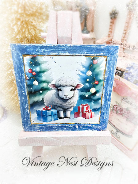 Miniature Christmas Ewe No.3:1 Handmade for Dollhouse Diorama Shadow Box