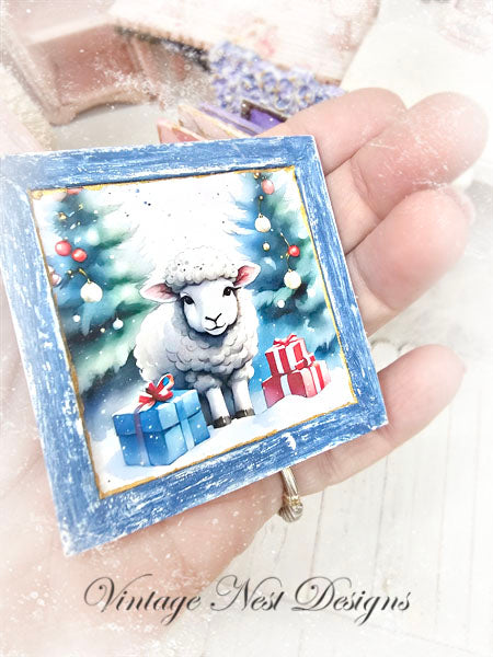 Miniature Christmas Ewe No.3:1 Handmade for Dollhouse Diorama Shadow Box