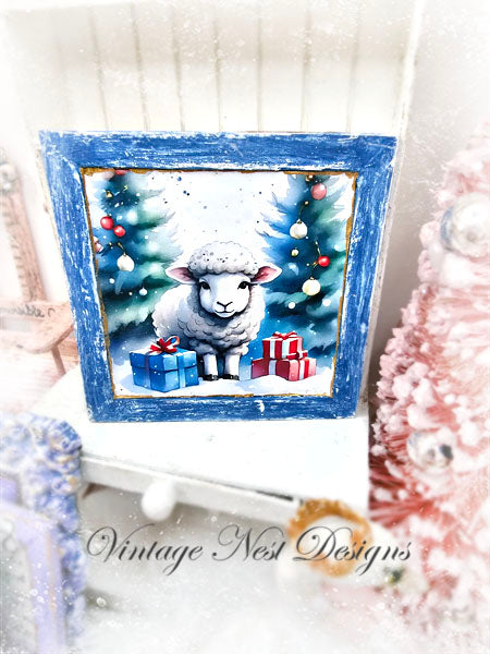 Miniature Christmas Ewe No.3:1 Handmade for Dollhouse Diorama Shadow Box