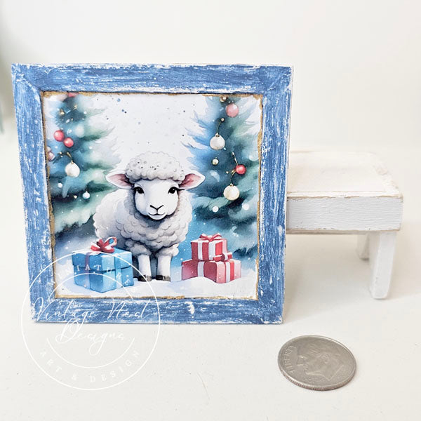 Miniature Christmas Ewe No.3:1 Handmade for Dollhouse Diorama Shadow Box