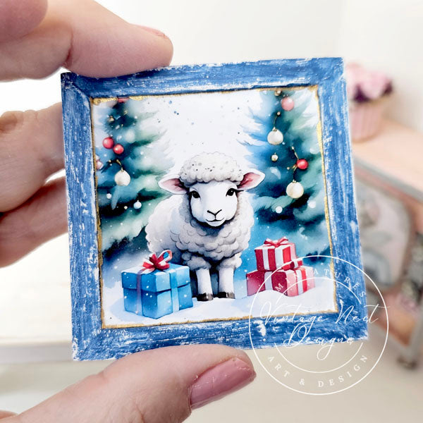 Miniature Christmas Ewe No.3:1 Handmade for Dollhouse Diorama Shadow Box