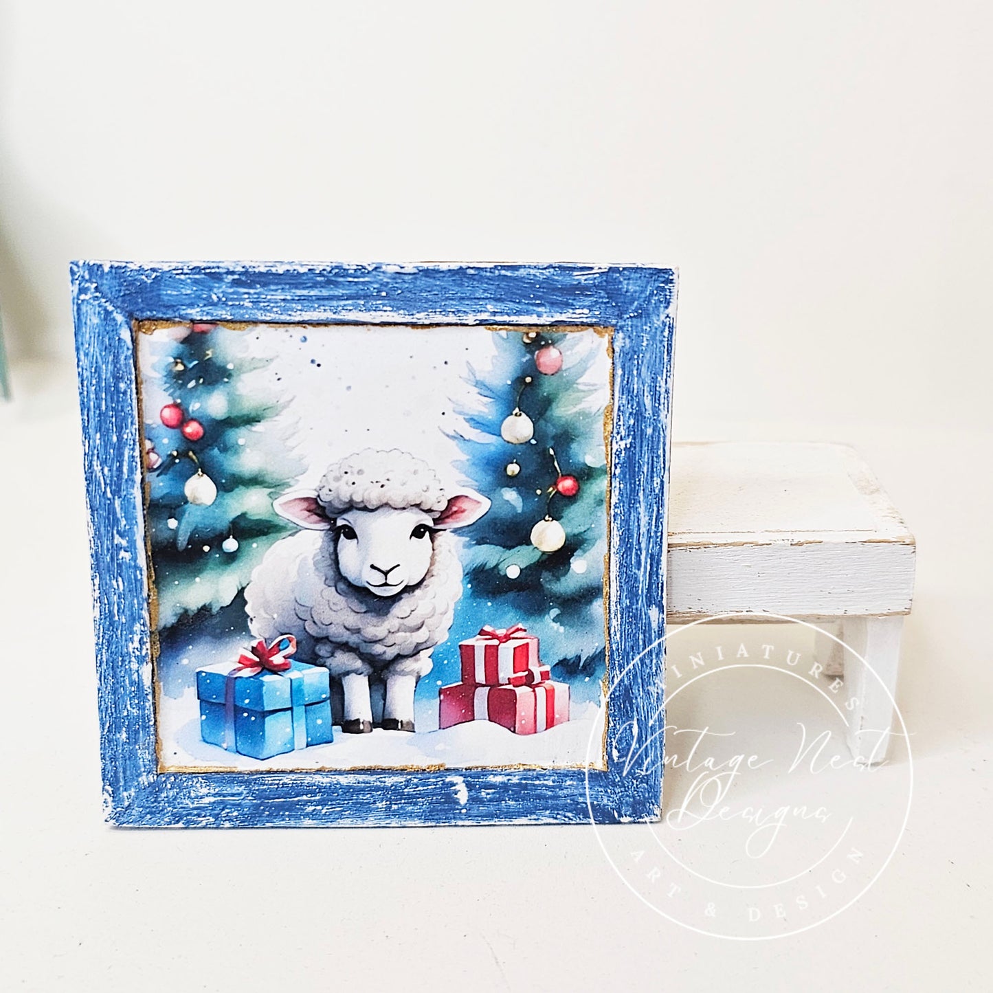 Miniature Christmas Ewe No.3:1 Handmade for Dollhouse Diorama Shadow Box