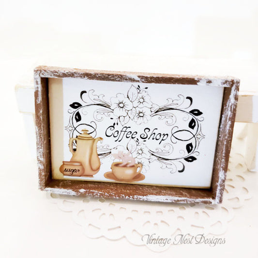 Coffee Shop Graphic No.1:2 Dollhouse Miniature Handmade Metal Framed Art