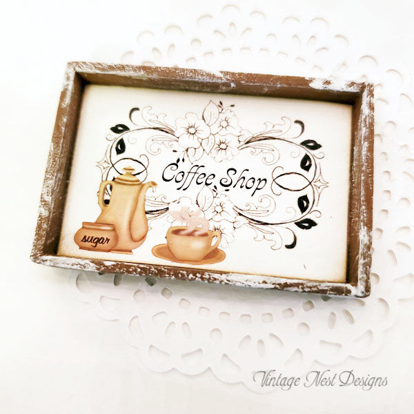 Graphisme de café n°1:2 Maison de poupée miniature cadre métal fait main