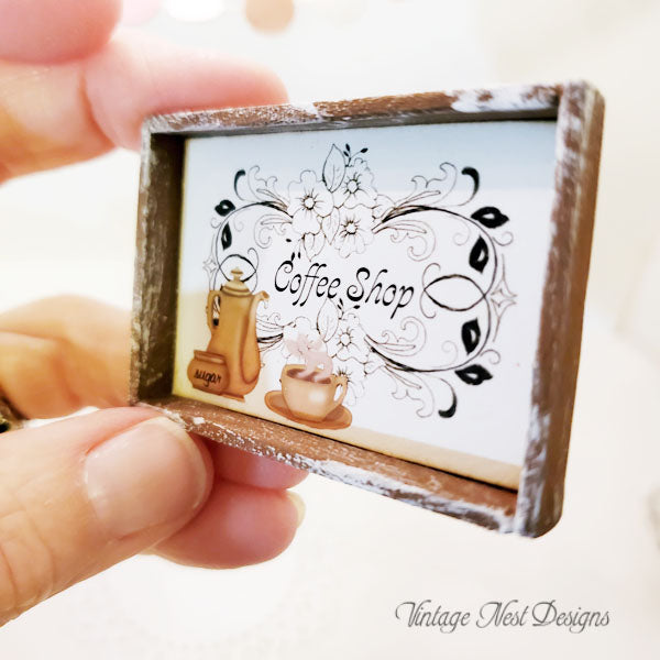 Graphisme de café n°1:2 Maison de poupée miniature cadre métal fait main